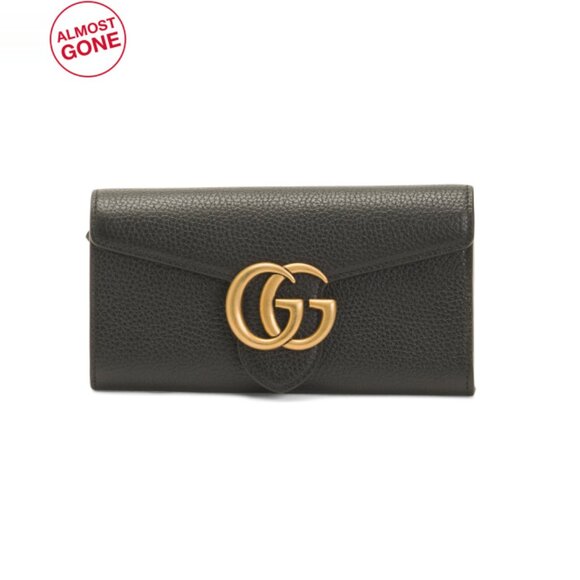 GUCCI Black Made In Italy Leather Gg Marmont Continental Wallet - Picture 1 of 2
